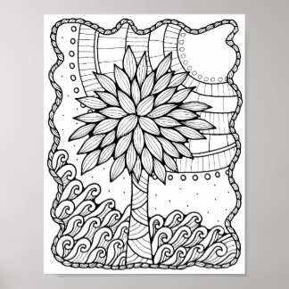 Poster Imaginaire Bord de mer Palm Tree Coloring Page Art