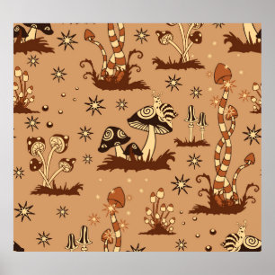 Poster Imaginaire champignon, papier peint vintage de la