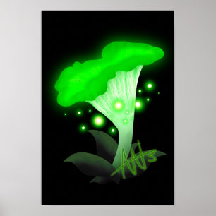 Poster Imaginaire Chanterelle Champignon vert brillant