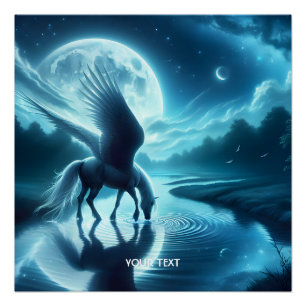 Poster Imaginaire Cheval mignon Ailes Lune