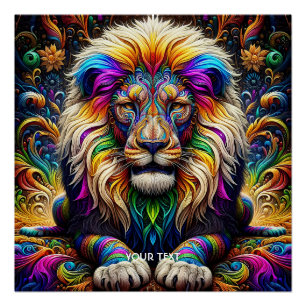 Poster Imaginaire Couleurs Lion mignonnes Danse