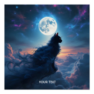 Poster Imaginaire Cute Cat Moon Nuages