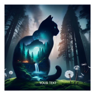 Poster Imaginaire Cute Chat Double Exposition