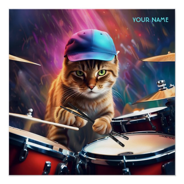 Poster Imaginaire Cute Chat Jouer des tambours (Devant)
