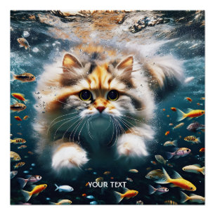 Poster Imaginaire Cute Chat nager sous l'eau