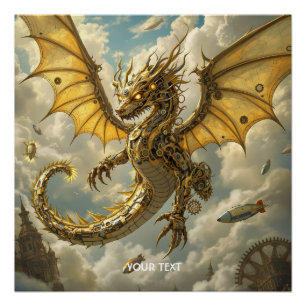 Poster Imaginaire Cute Horlogerie Dragon Ciel