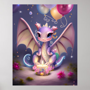 Poster Imaginaire Cute Kawaii bébé dragon,