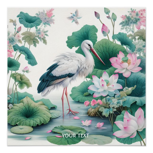 Poster Imaginaire Cute Stork Flowers Lac (Devant)