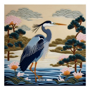 Poster Imaginaire Cute Vivid japonais Heron Blue