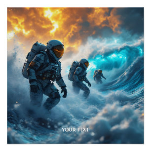 Poster Imaginaire de mignons astronautes tempête mer