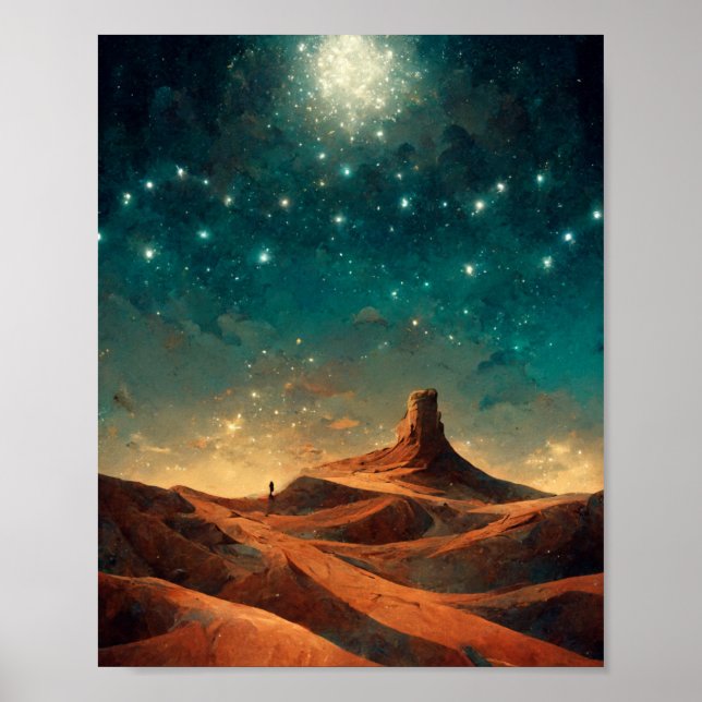 Poster Imaginaire de nuit du désert Paysage Sci-Fi (Devant)