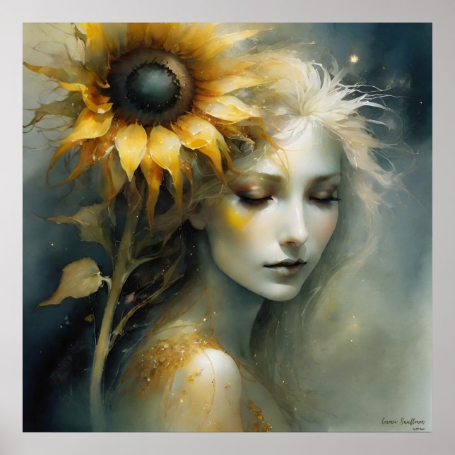 Poster Imaginaire de tournesol cosmique AI Art numérique  (Devant)