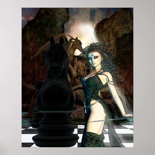 Poster Imaginaire d'échecs art gothique (Devant)