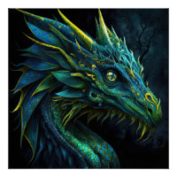 Imaginaire dragon bleu vert avec yeux jaunes IA ar