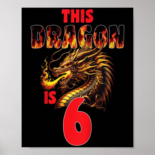 Poster Imaginaire Dragon Thème Pour Enfants À 6 Anniversa (Devant)