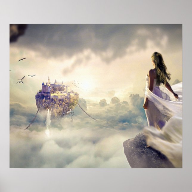 Poster Imaginaire Femme et le château de l'île dans les n (Devant)