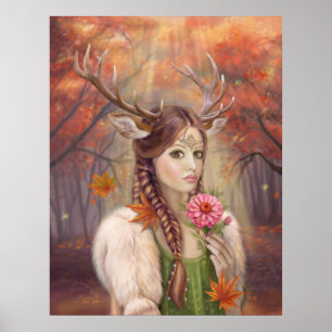 Poster Imaginaire femme portrait cerf