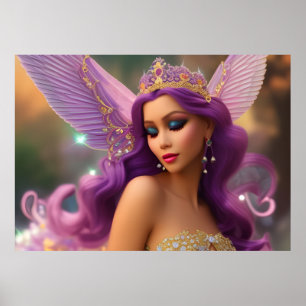 Poster Imaginaire fille hispanique papillon violet rose B