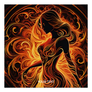 Poster Imaginaire Flammes Vive Fille Feu