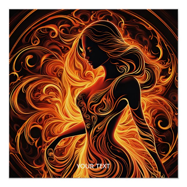 Poster Imaginaire Flammes Vive Fille Feu (Devant)