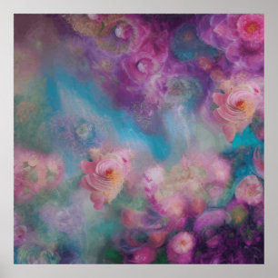 Poster Imaginaire Fleurs Abstraites En Rose Et Violet