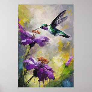 Poster Imaginaire Floral Colibris Au Milieu De Pétales Vi