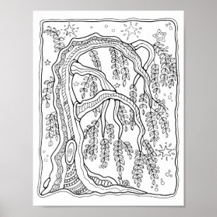 Poster Imaginaire Forêt de nuit Willow Tree Coloriage Pag