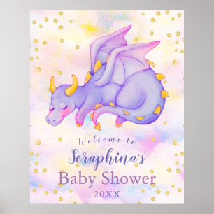 Poster Imaginaire Girls Purple Dragon Baby shower Bienven