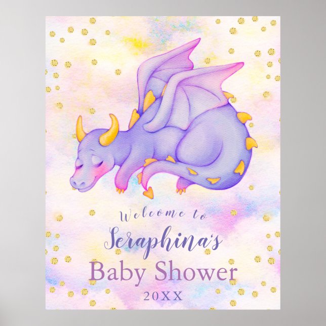 Poster Imaginaire Girls Purple Dragon Baby shower Bienven (Devant)