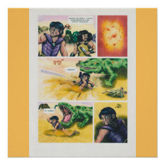 Poster Imaginaire Guerriers comiques combattant le monstr