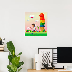 Poster Imaginaire Ice Cream Cone avec Happy Running Boy