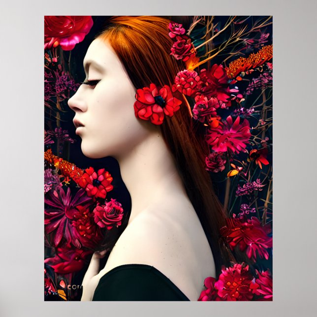 Poster Imaginaire magique belles fleurs de visage (Devant)