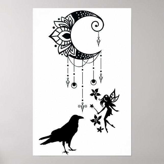 Poster Imaginaire magique de la lune, de la fée et du cor (Devant)