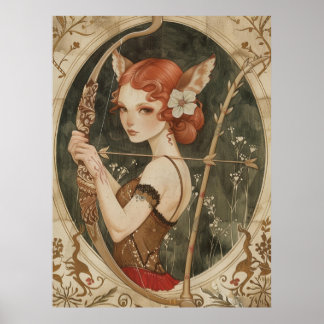 Poster imaginaire magique fée fox femme dans les bois