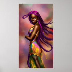 Poster Imaginaire magique femme africaine cheveux colorés