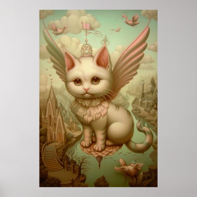 Poster imaginaire magique paysage chats blancs art (Devant)