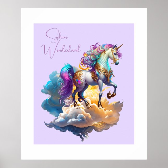 Poster Imaginaire magique Unicorne nuages Anniversaire (Devant)