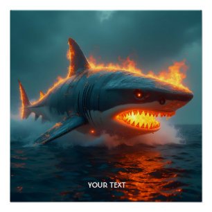 Poster Imaginaire mignon feu requin mer
