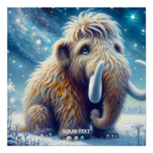 Poster Imaginaire mignon petit mammouth hiver