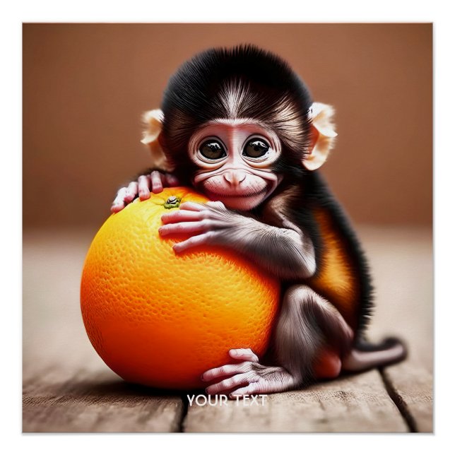 Poster Imaginaire mignon singe bébé orange (Devant)