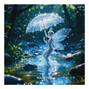 Poster Imaginaire mignonne fille eau parapluie