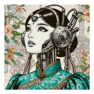 Poster Imaginaire mignonne Robot Fleurs filles