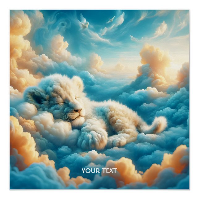 Poster Imaginaire Mignons Nuages bébé Lion (Devant)