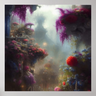 Poster Imaginaire Misty Rainy Magical Garden Paysage