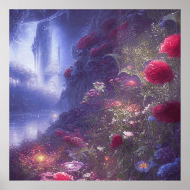 Poster Imaginaire Misty Rainy Magical Garden River Paysag (Devant)