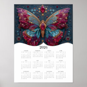 Poster imaginaire papillon 2026 Art Calendrier de l'année