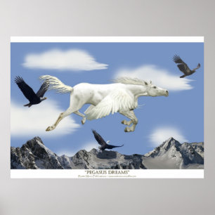 Poster Imaginaire Pegasus Flying Horse and Eagle Mountain