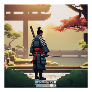 Poster Imaginaire Pixel Art Mignonne Samurai