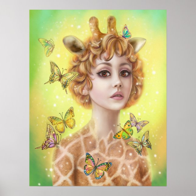 Poster Imaginaire portrait femme girafe toile prin (Devant)
