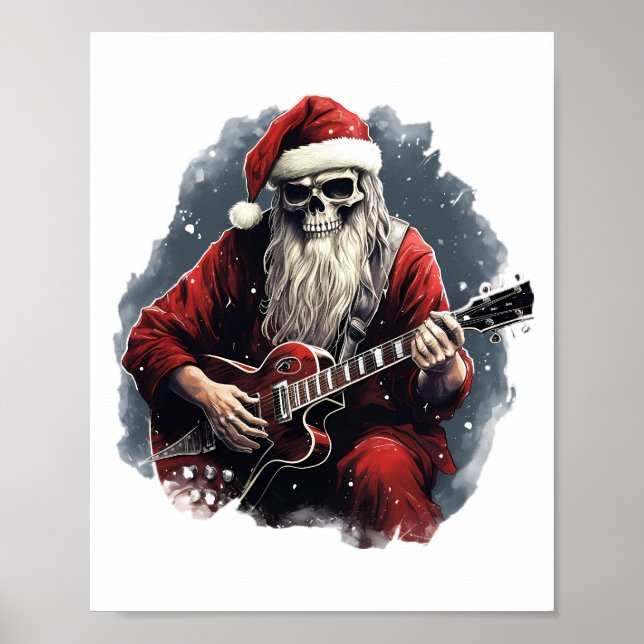 Poster Imaginaire Skull Skeleton Père Noël Jouer de la nu (Devant)
